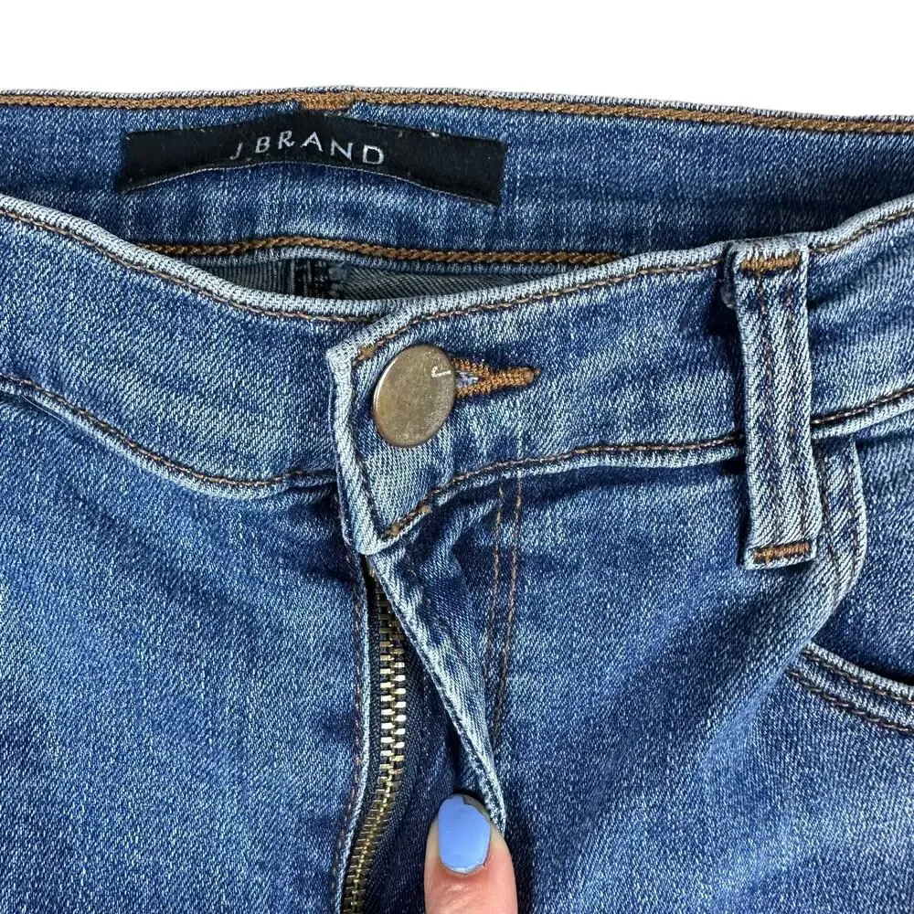 J‎ BRAND Leenah Blue Medium Wash Skinny Denim Jeans Size 26 Frayed Raw Hems - Picture 3 of 7